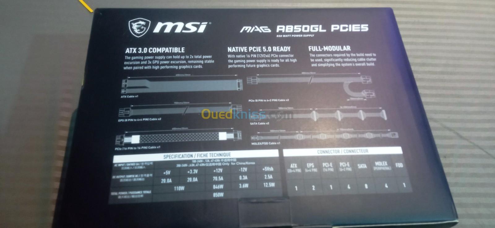 Alimentation GOLD gaming MSI MAG a850gl PCIE5 READY ATX 3.0 JDIDA 