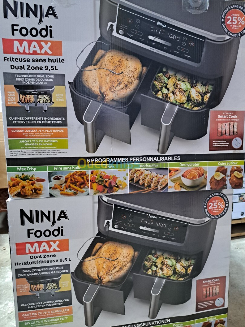 FRITEUSE NINJA AIR FRYER 9.5L DOUBLE BACS AVEC SONDE 6 PROGRAMME 2600WATT AF451EU EUROPÉEN 