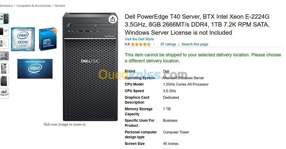 Workstation Dell PowerEdge T40 Intel Xeon E-2224G 16 Go 1 To