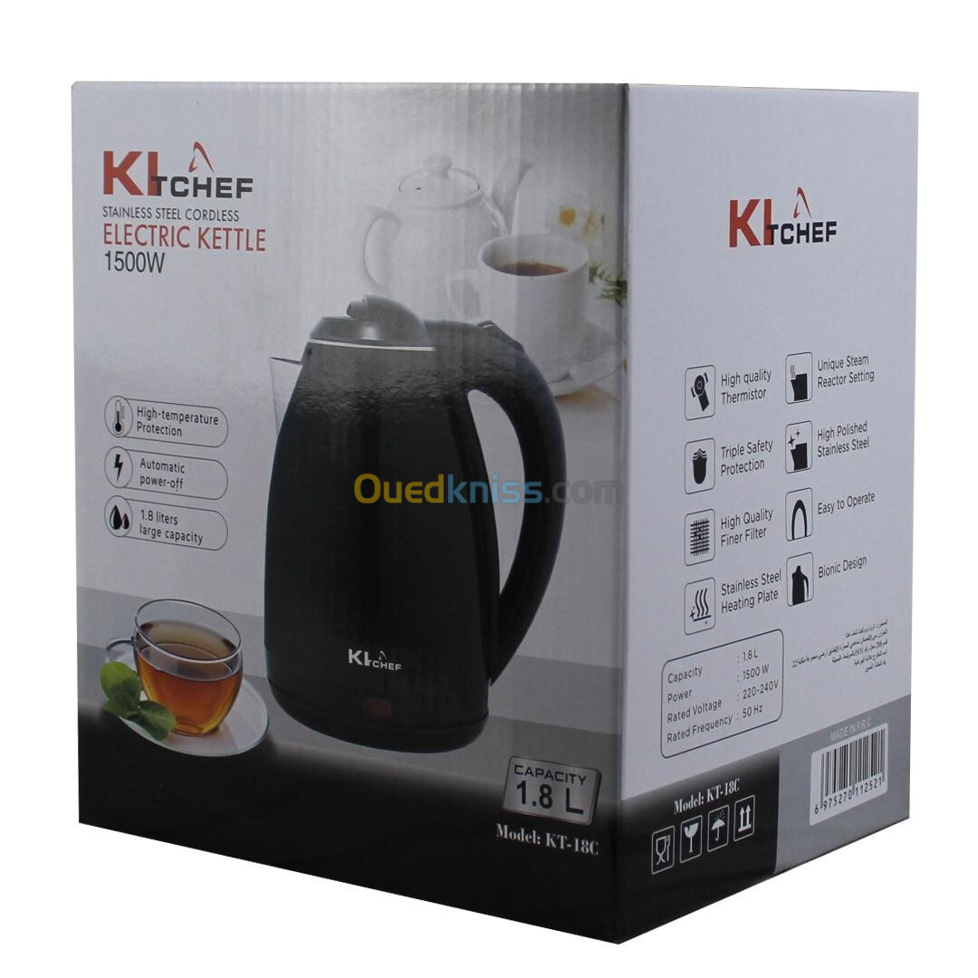 Kitchef Bouilloire électrique noir 1.8L 1500W KT 18C