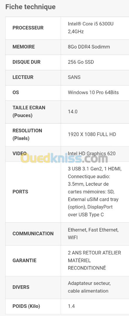 Dell 7480 i5 6th caba de l'Europe 