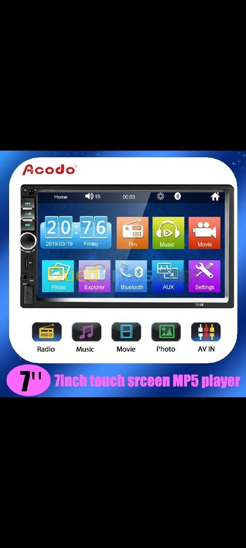 Autoradio DVD MP5 Écran tactile 7" Marque ACODO 