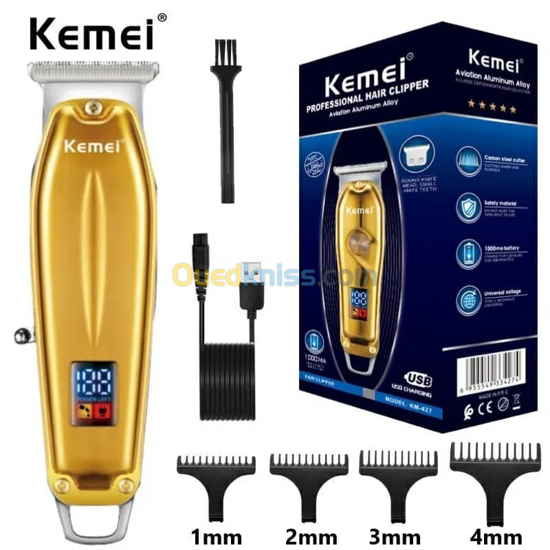 Kemei Tondeuse en métal à cheveux professionnel rechargeable