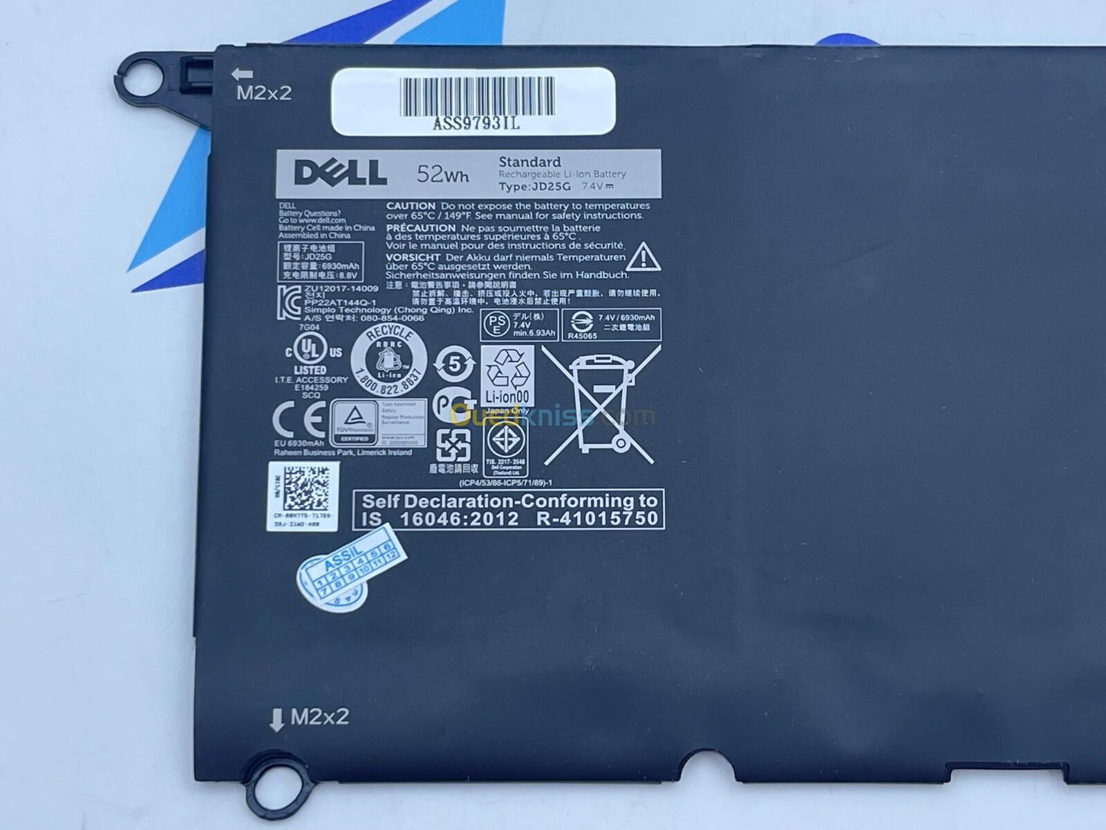 90V7W JHXPY JD25G 0N7T6 P54G 0DRRP RWT1R Batterie Original pour Dell XPS 13 9343 9350 56Wh 7.6V