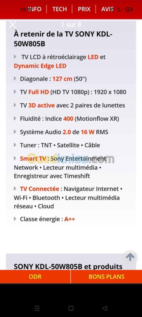 TV Sony , référence sony kdl 50w805b ,  