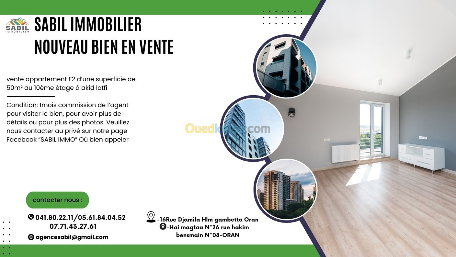 Vente Appartement F2 Oran Oran