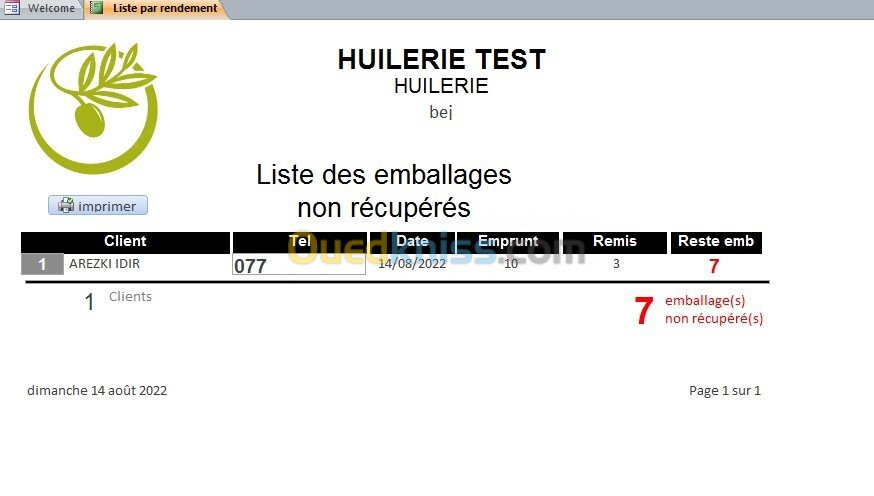 Logiciel de gestion de huilerie