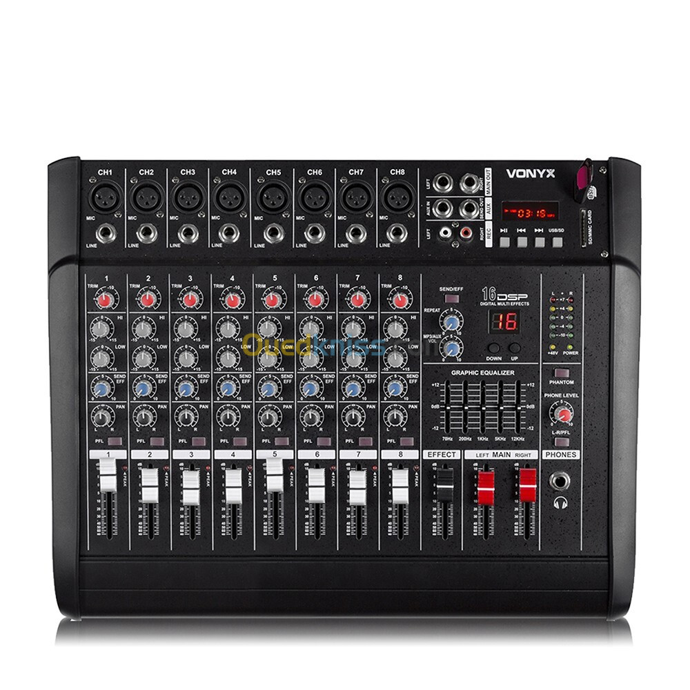 Vonyx AM8A Table de mixage amplifiée 8 canaux avec DSP et Bluetooth