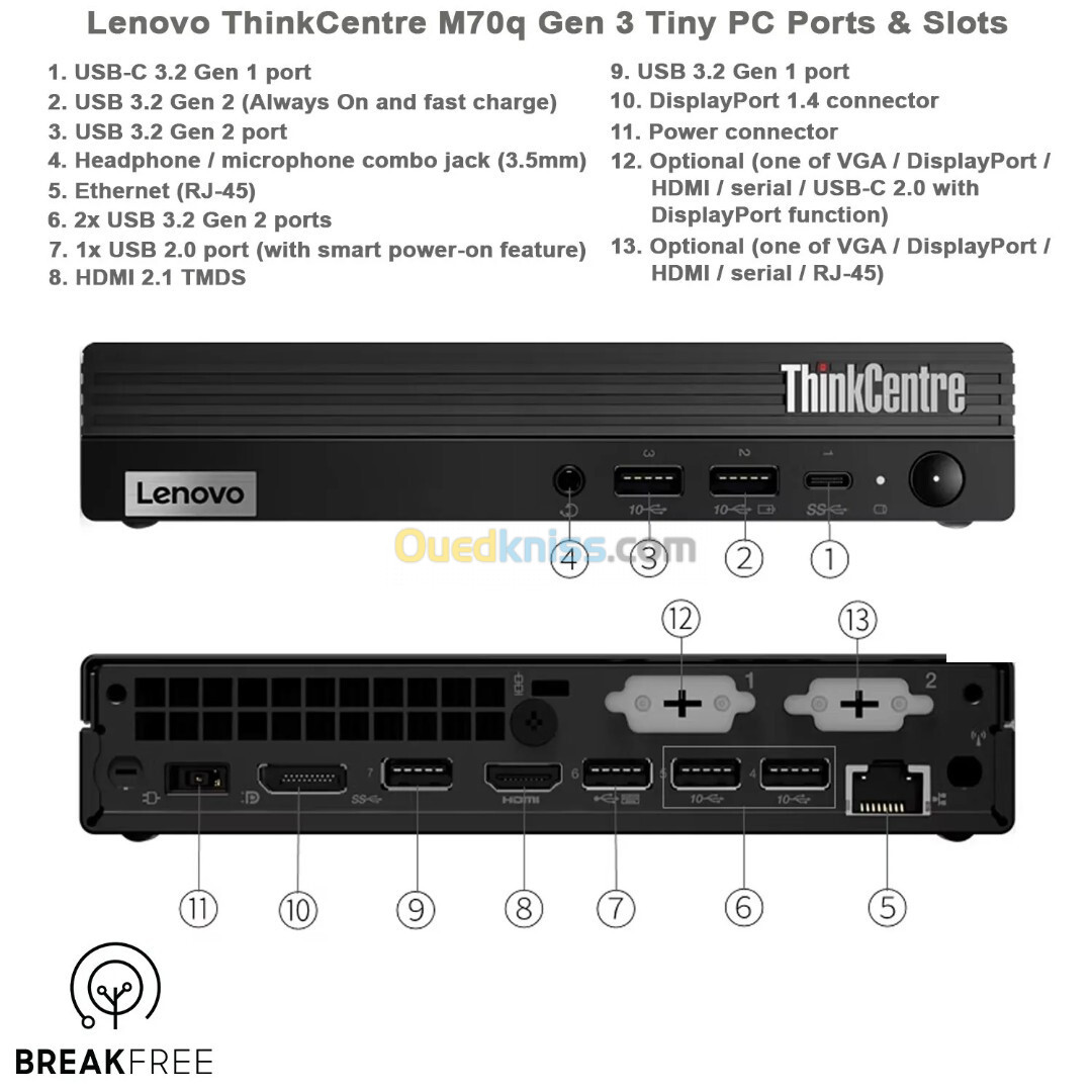 MINI PC THINKCENTER M70Q GEN3 i3 12100T RAM 16 GO DDR4 DISQUE 256 SSD NVME WINDOWS 11 PRO 