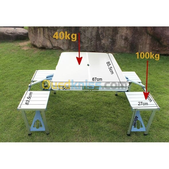 طاولة ألمنيوم محمولة 4 مقاعد مناسبة لمحبي الإصطياف أو النزهات الخارجية خفيفة ومتينة قابلة للطوي