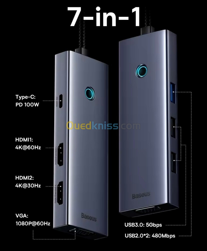 USB Hub Type C VERS Dual HDMI 4K 60Hz 30Hz VGA PD 100W Fast Charging USB A 3.0 5Gbps MST Display 