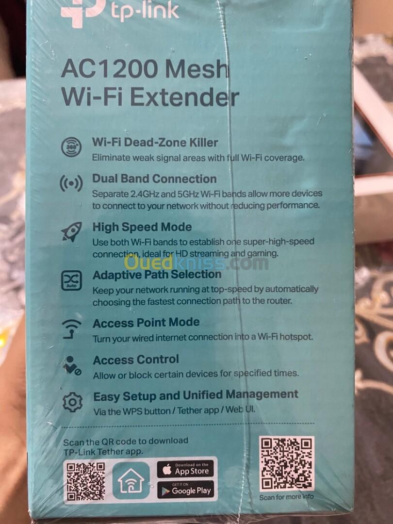 WIFI EXTENDER TP-LINK MESH AC 1200 5Ghz et 2.4 Ghz NEUF SOUS EMBALLAGE LIVRAISON DISPONIBLE 58 WILAY