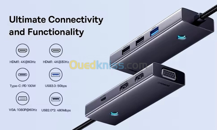 USB Hub Type C VERS Dual HDMI 4K 60Hz 30Hz VGA PD 100W Fast Charging USB A 3.0 5Gbps MST Display 