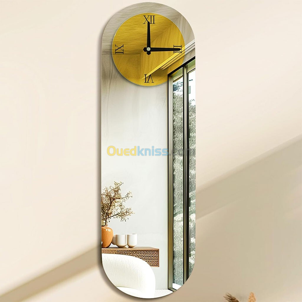 Horloge Murale Silencieuse Forme Oval Chiffre Romain 90x35cm