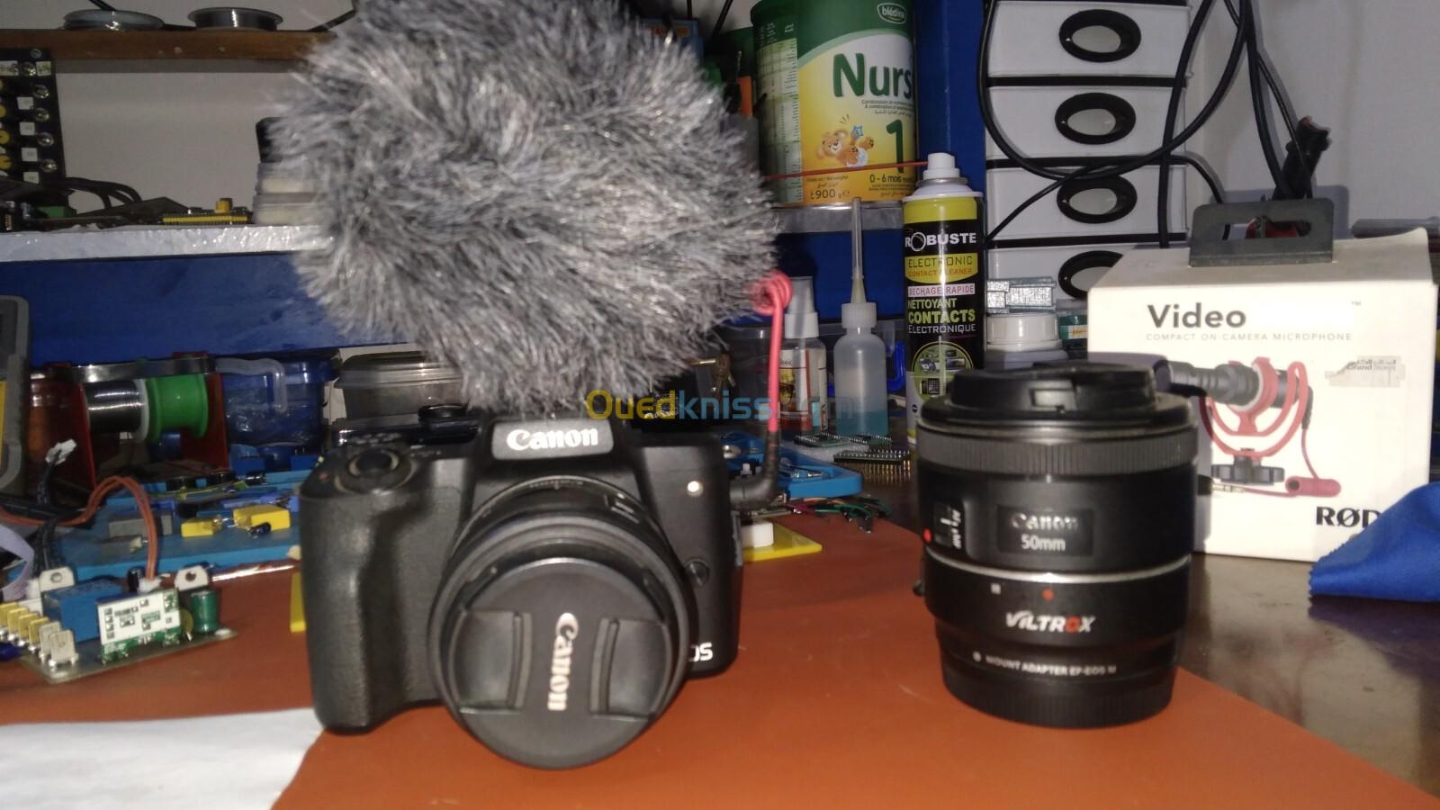 Canon M50 + lens 50mm 1.8 + rode video mic