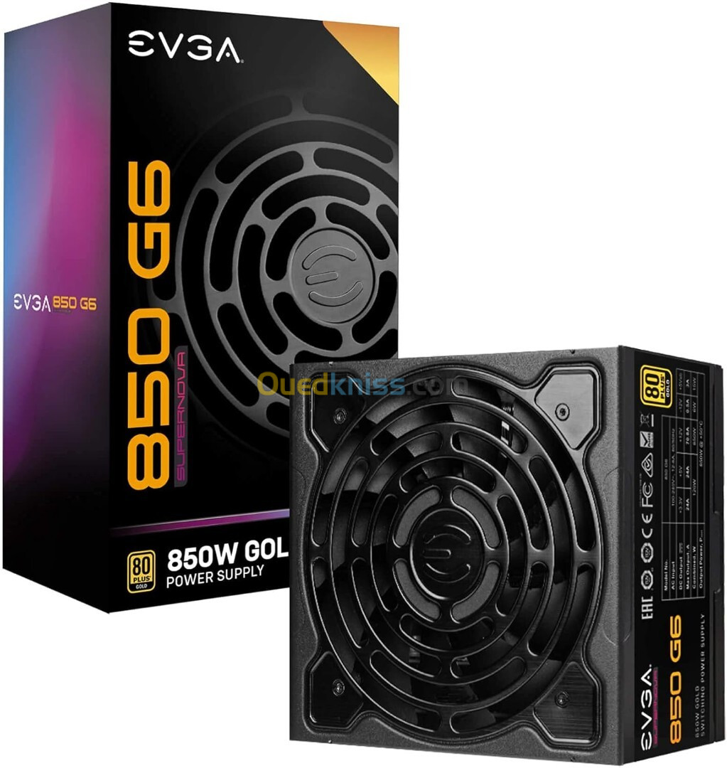 EVGA 850 G6, 80 Plus Gold 850W, Fully Modular, Eco Mode with FDB Fan, 100% Japanese Capacitors