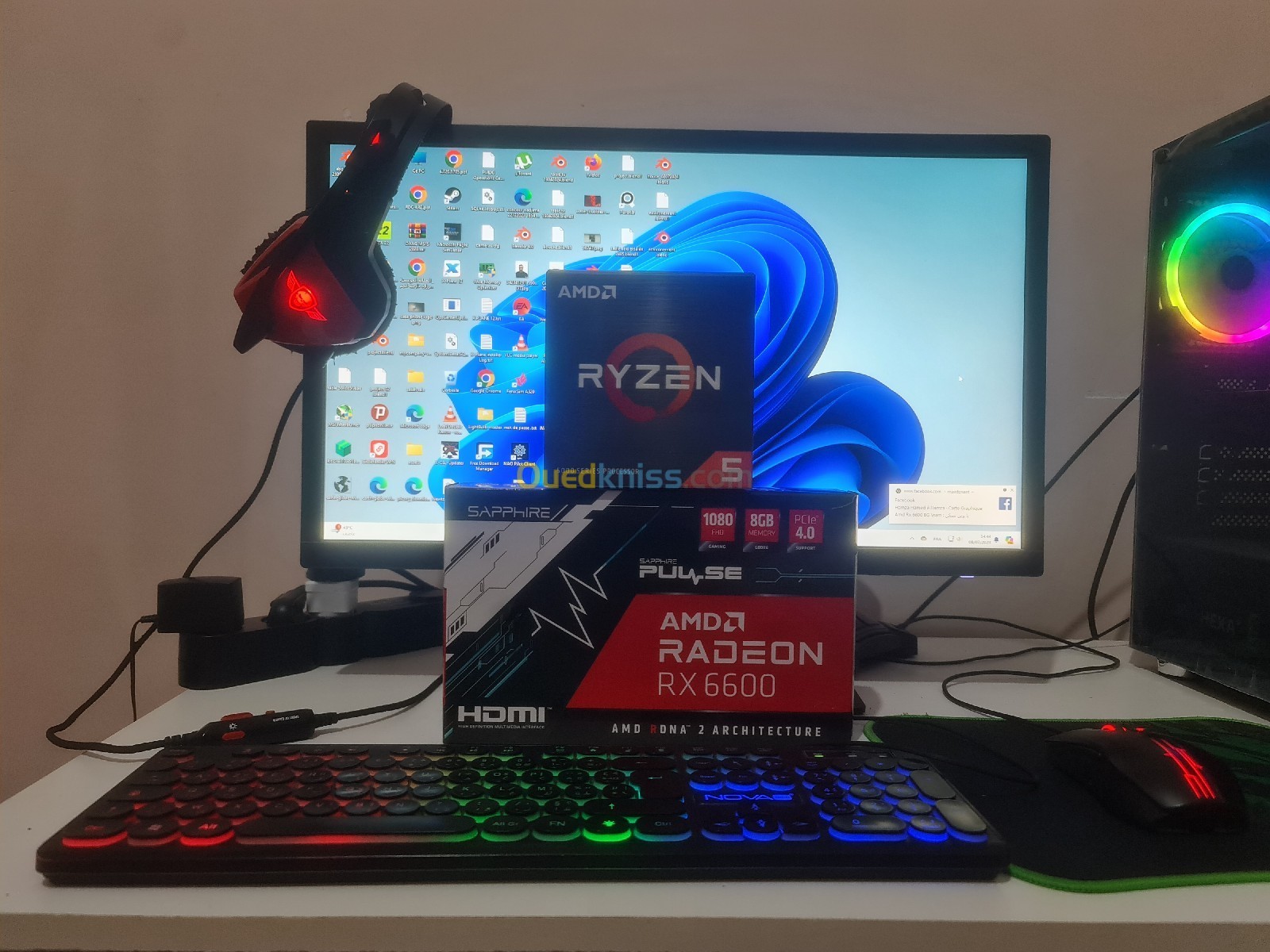 RX 6600 8G SAPPHIRE + RAYZEN 5 5600 - بسكرة الجزائر