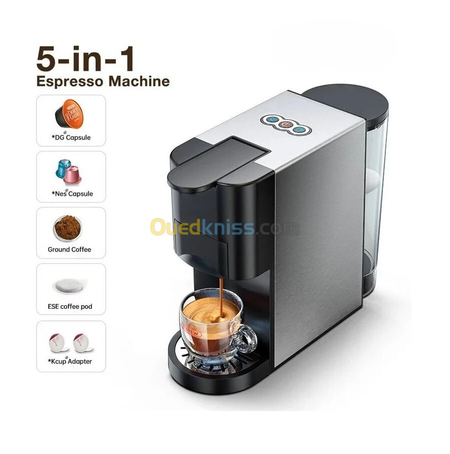 Machine a Café Multi-Capsules 5En1 INOX 1450W, Dolce Gusto /Nespresso /Lavazza Blue /Pasti /Poudre