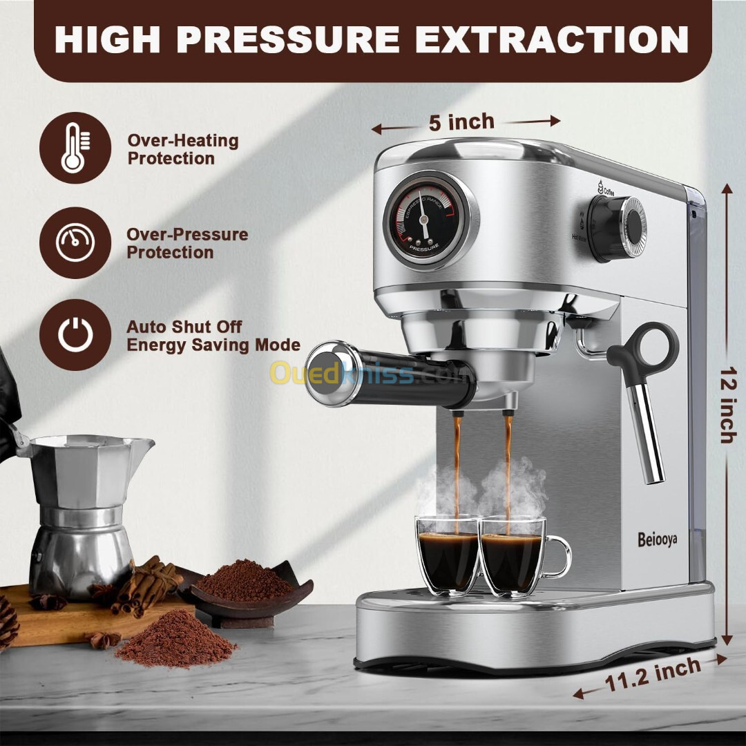 Machine A Cafe Expresso 3 En 1 Professionnelle 19 Bars, Avec Mousseur A Lait Et Buse A Vapeur