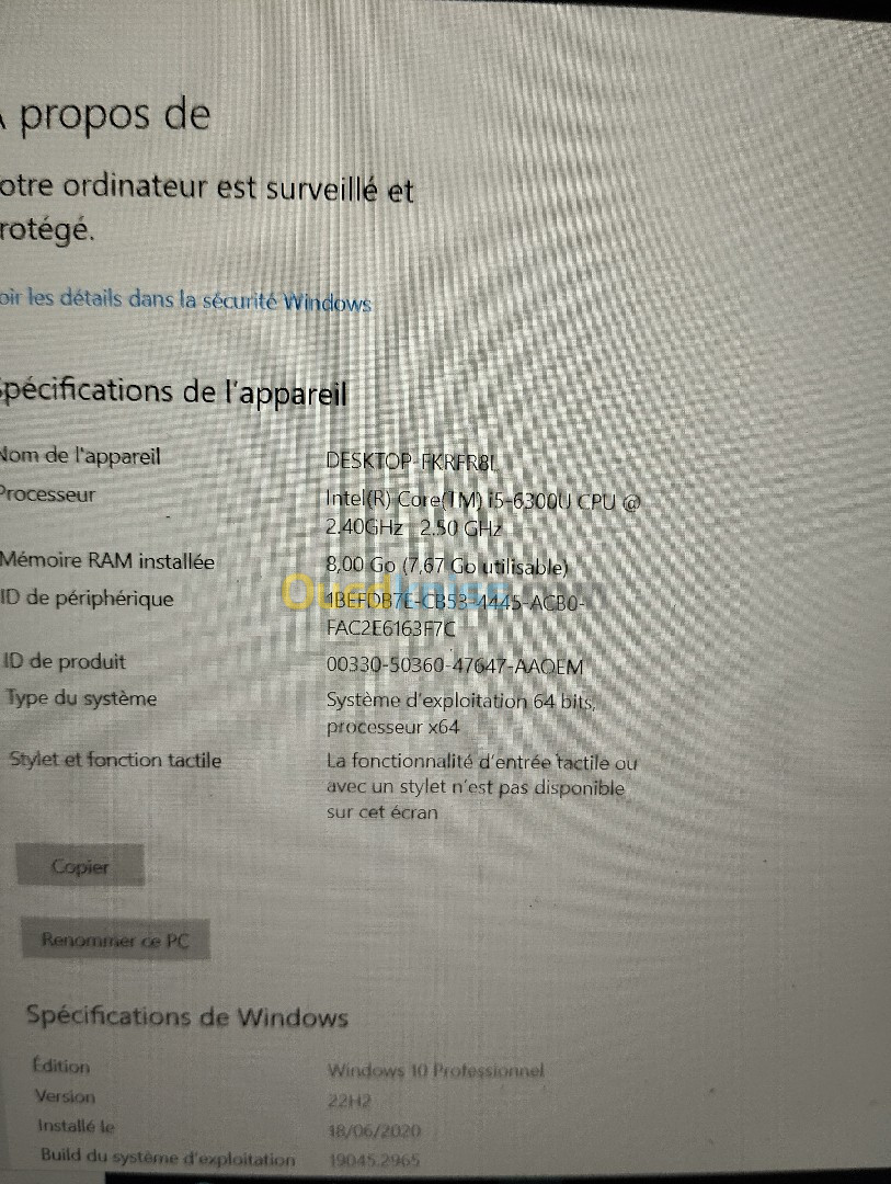 Pc portable français/ SSD/ i5 pro 6 ème génération 