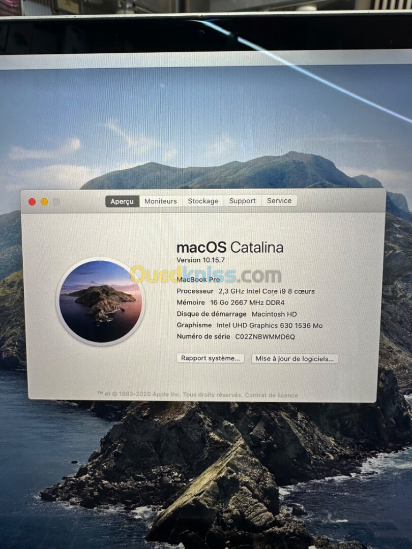 MacBook Pro 2019 16"  i9 8 cœur 16G 1TB cycle 161