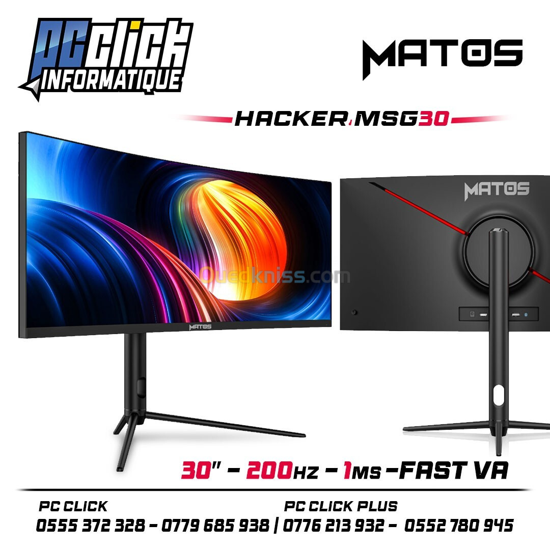 MATOS HACKER Gaming Monitor 30 pouces Curved 1500R 