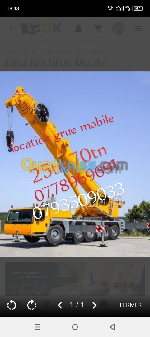 Location grue mobile 25tn 70tn 