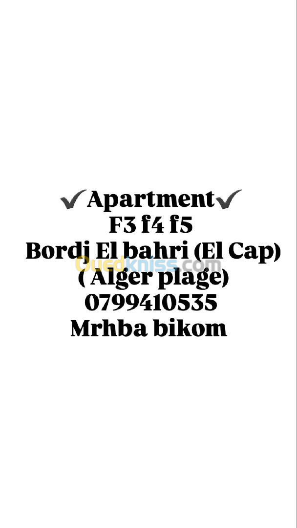 Vente Appartement F5 Alger Bordj el bahri