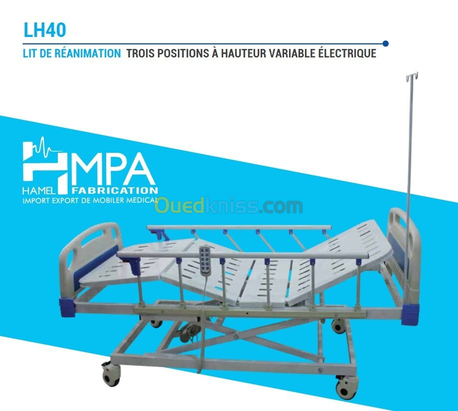 Lit de réanimation trois positions à hauteur variable électrique