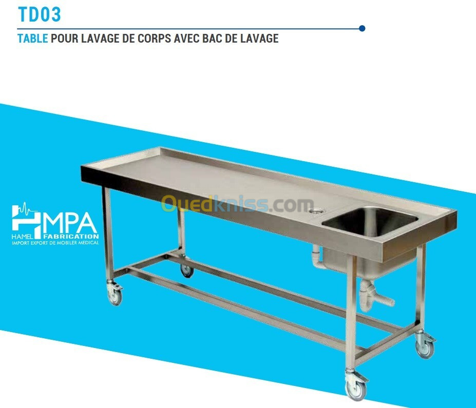 Table pour lavage corps avec bac de lavage