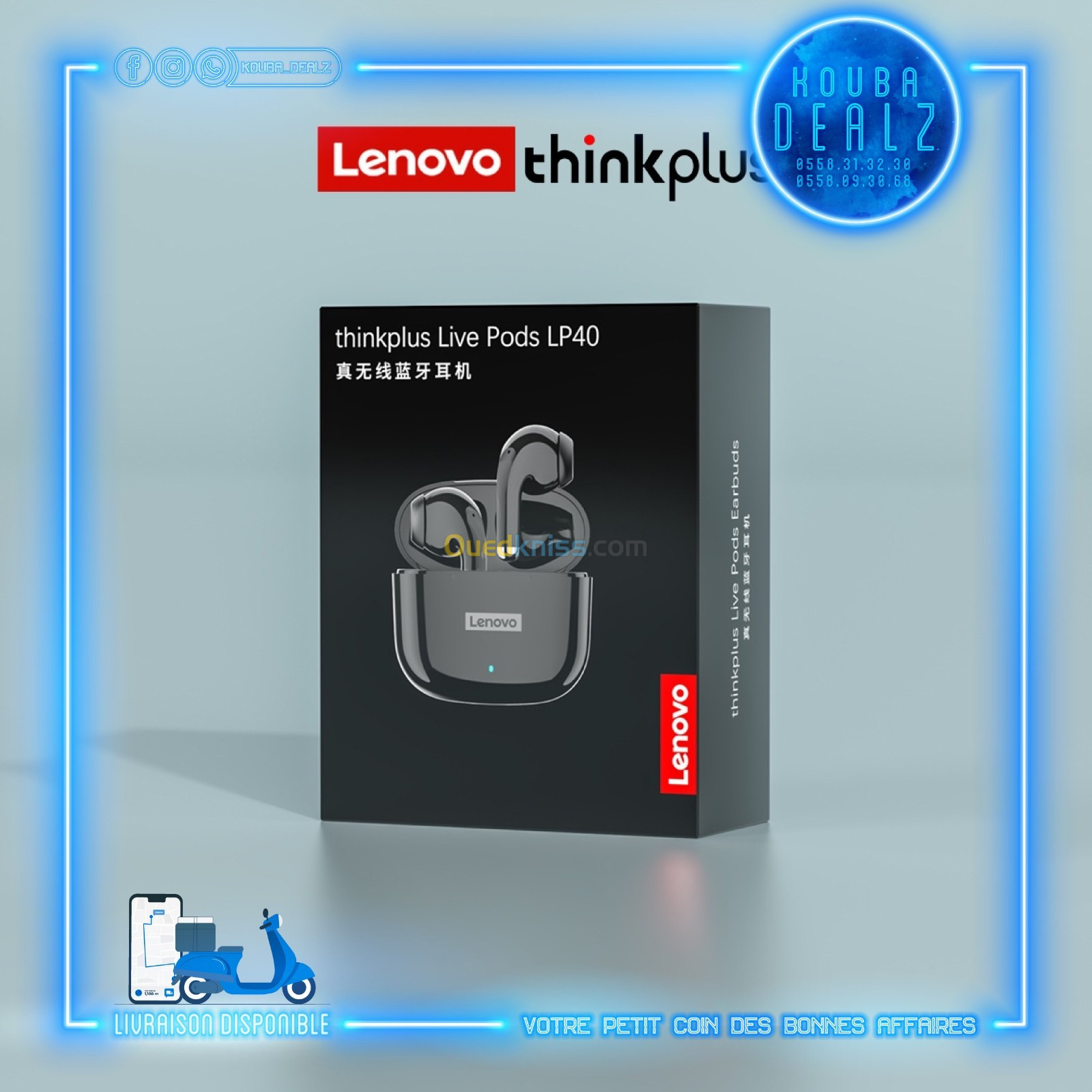 🎧 AIRPODS LENOVO LP40 PRO ORIGINAL (KIT BLUETOOTH) (PRIX CHOC)