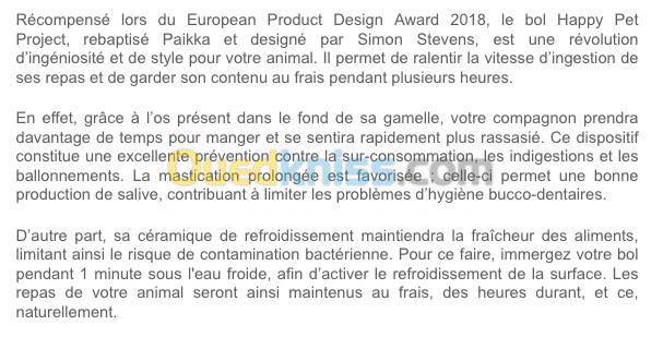 Gamelle Slow Feed de PAIKKA anti-glouton et rafréchissante en céramique