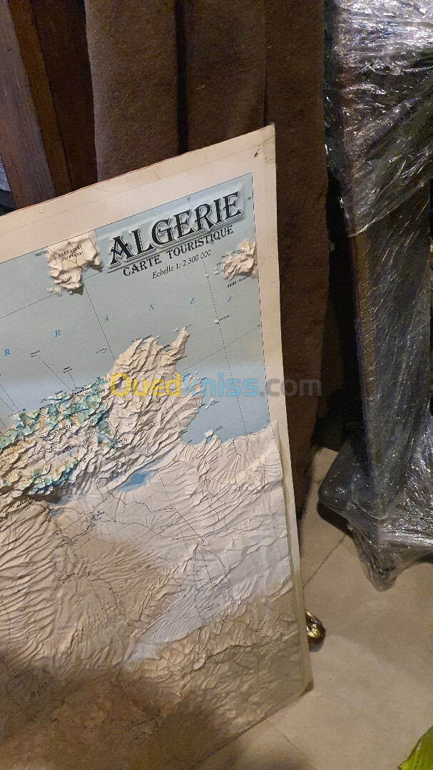 2 Cartes murales en relief 3D Cartes Algérie Carte Touristique topographique avec encadrement