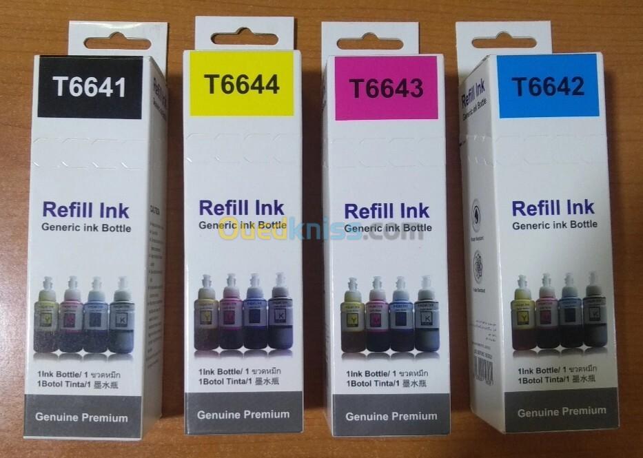 Bouteilles d'encre EPSON, pack compatible 4 couleurs 100ml ( T6641/ T6642/ T6643/ T6644 )