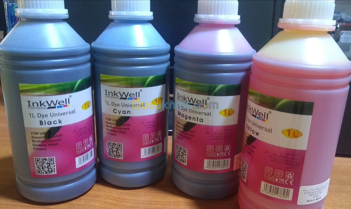 Bouteilles d'encre INKWELL 1L pack compatible 4 couleurs