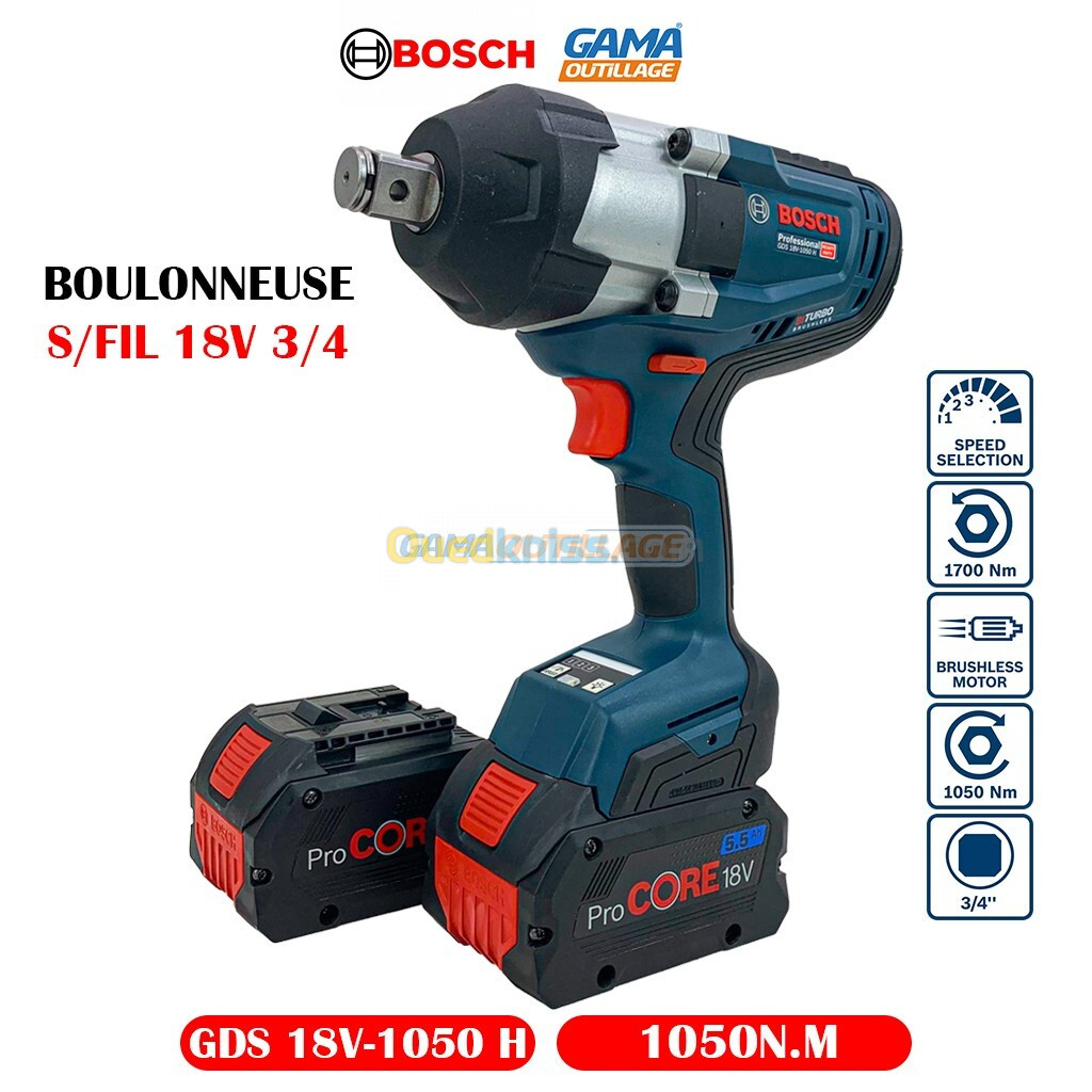 BOULONNEUSE S/FIL 18V 3/4 1050N.M BOSCH