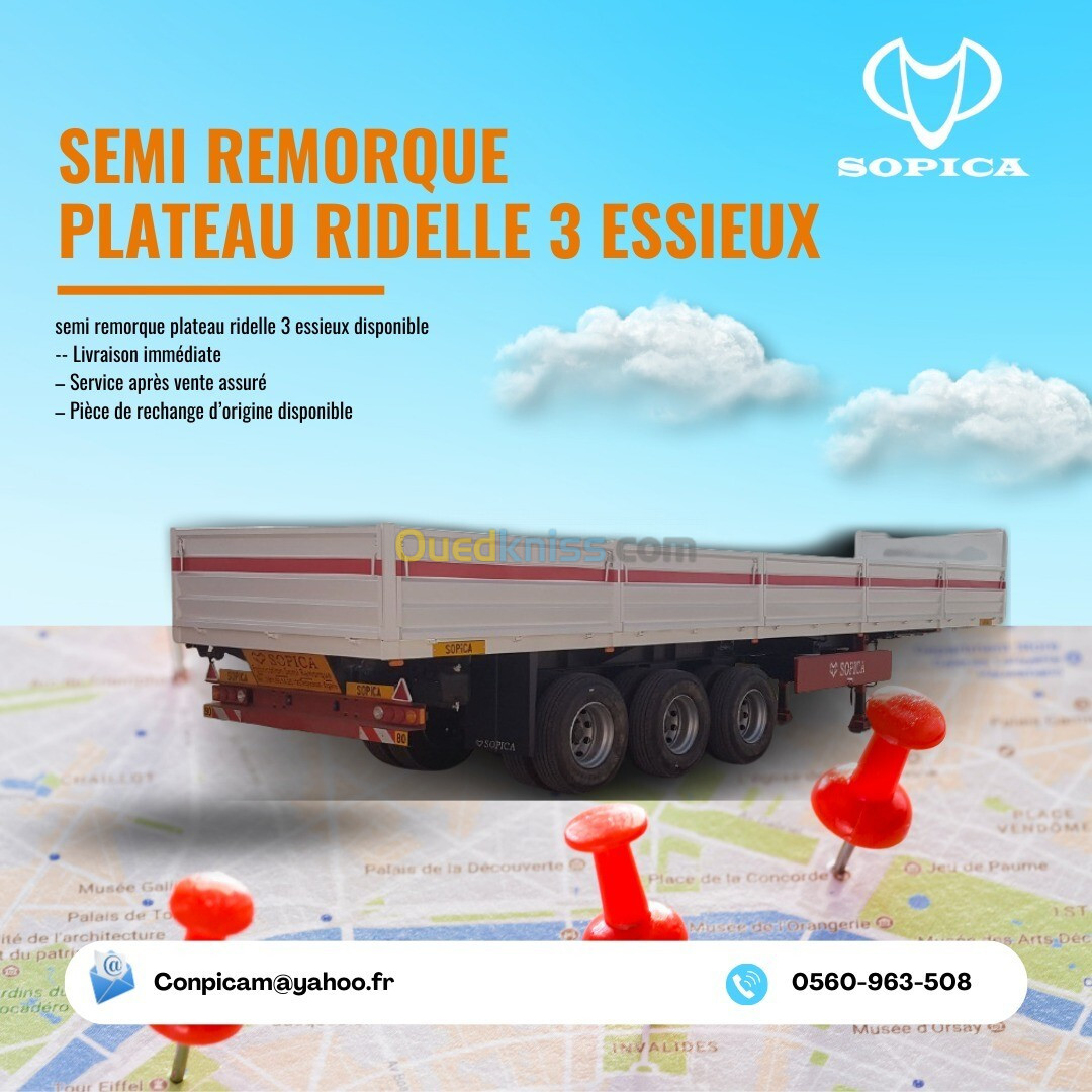 SOPICA SEMI-REMORQUE PLATEAU REDELLES A 3 ESSIEUX 2024