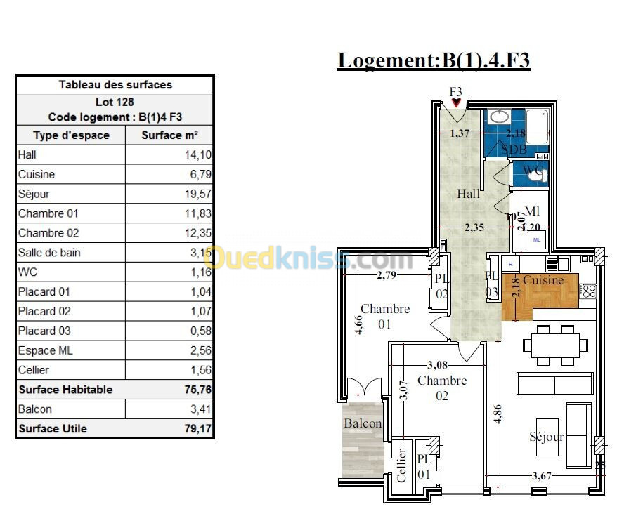 Vente Appartement F3 Béjaïa Bejaia