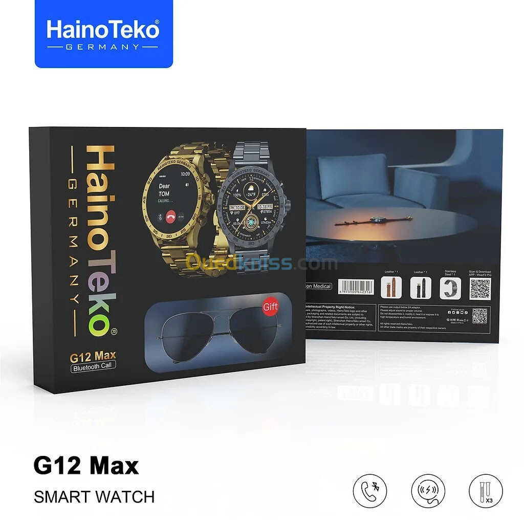 Haino Teko G12 Max Smartwatch avec 2 Bracelets et Lunettes