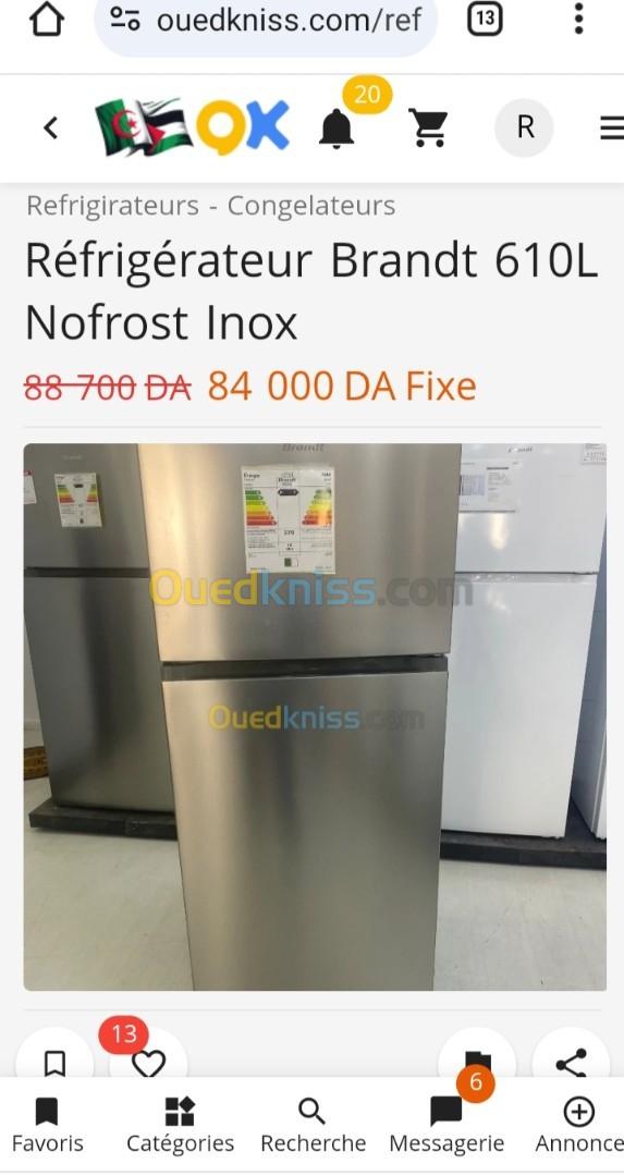 Réfrigérateur Brandt 610L inox