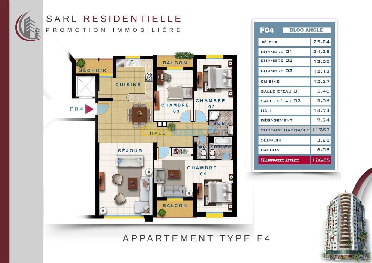 Location vacances Appartement F4 Mostaganem Mostaganem