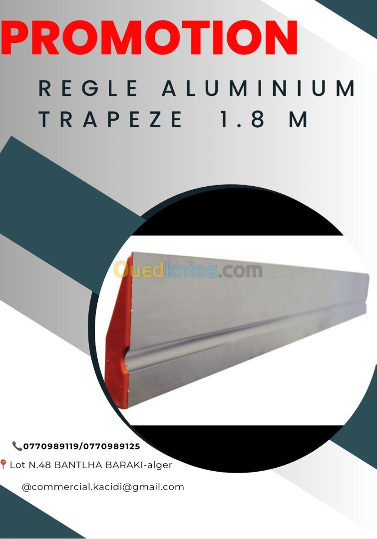 REGLE ALUMINIUM TRAPEZE 1M 1.8M ET 2.5M