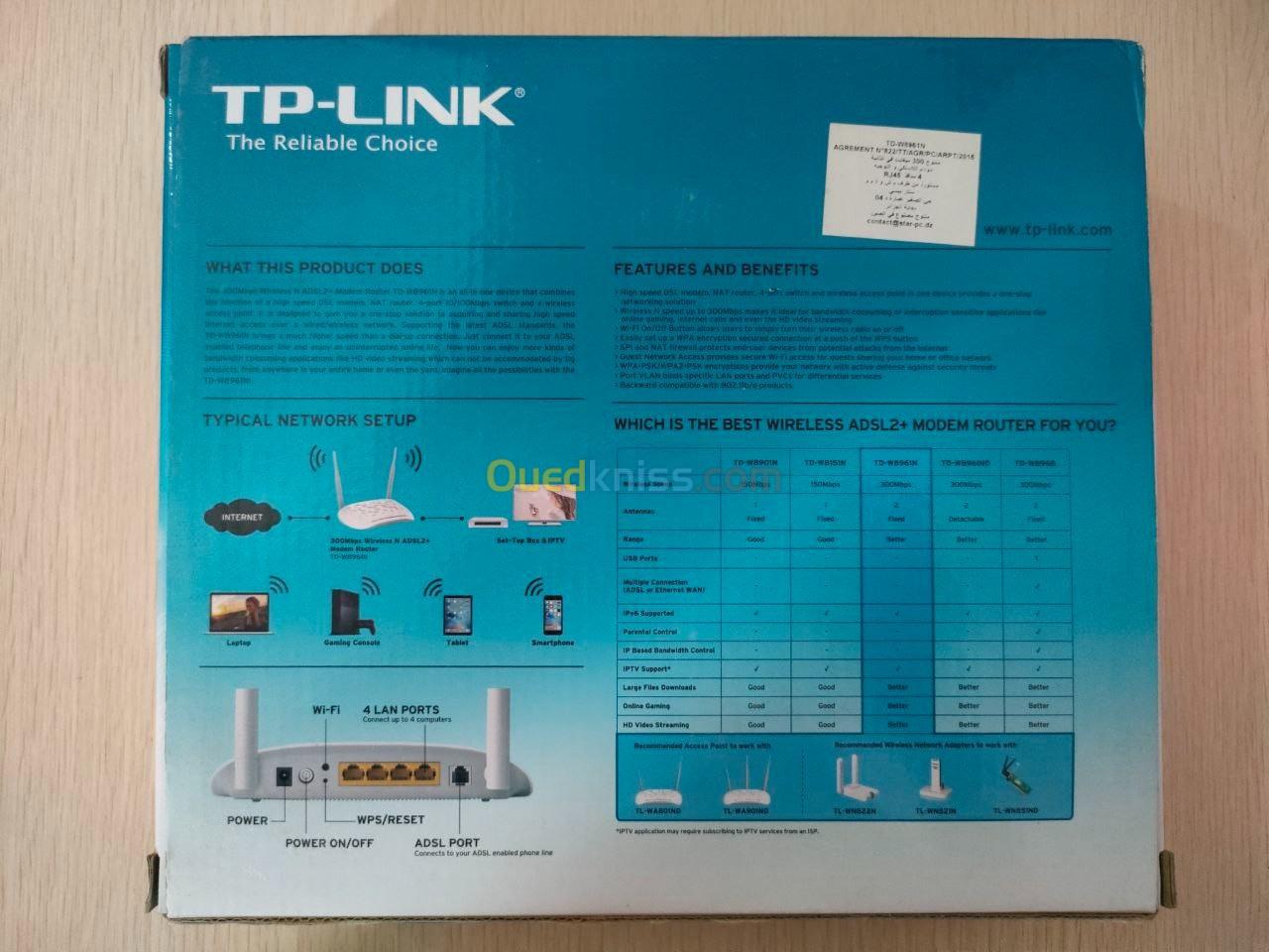 TP-LINK TD-W8961N | Modem Routeur ADSL2+ WiFi N 300 Mbps