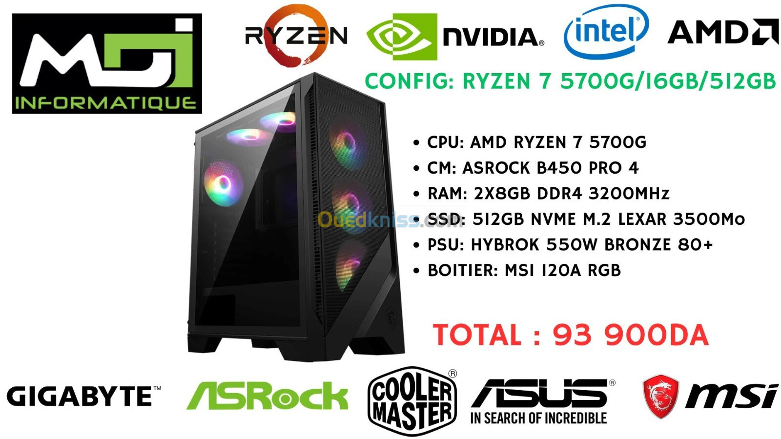 CONFIG GAMING : RYZEN 7 5700G/16GB/512GB