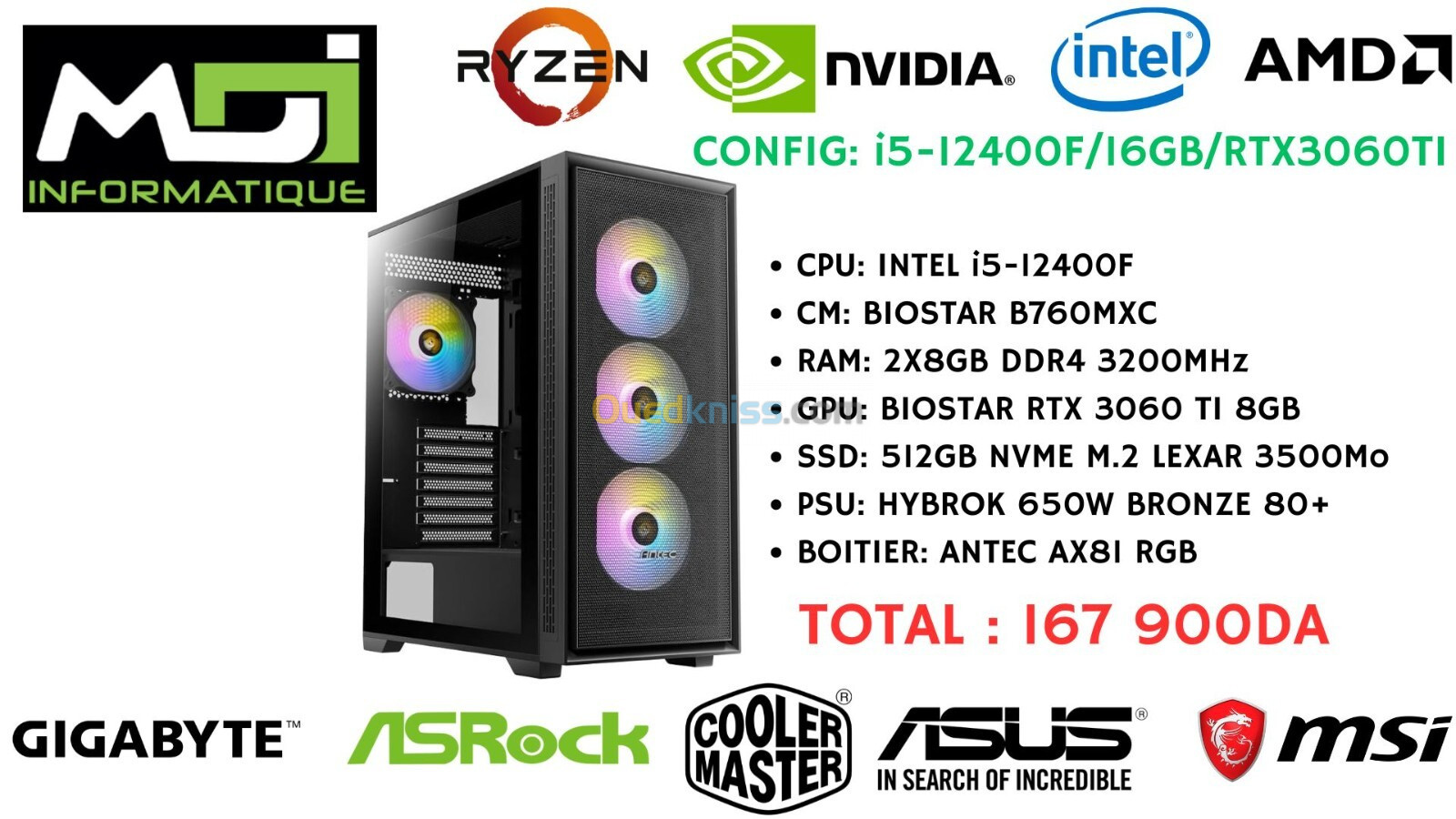 CONFIG GAMING : i5-12400F/16GB/RTX3060TI