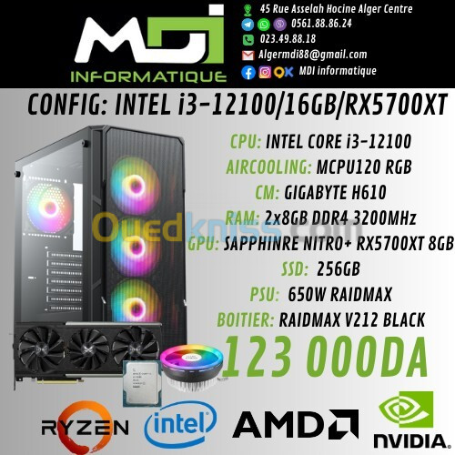 CONFIG GAMING : INTEL i3-12100/16GB/RX 5700XT