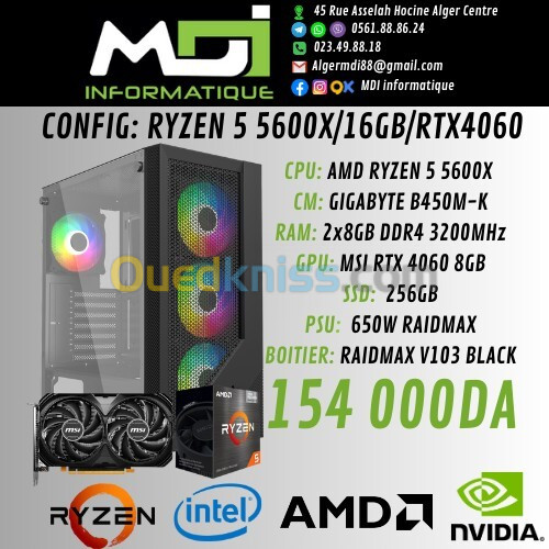 CONFIG GAMING : RYZEN 5 5600X/16GB/RTX4060