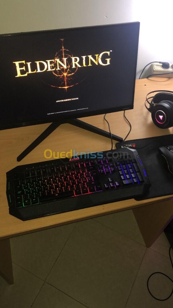 Pc gaming avec écran + clavier souris casque tapis de souris 