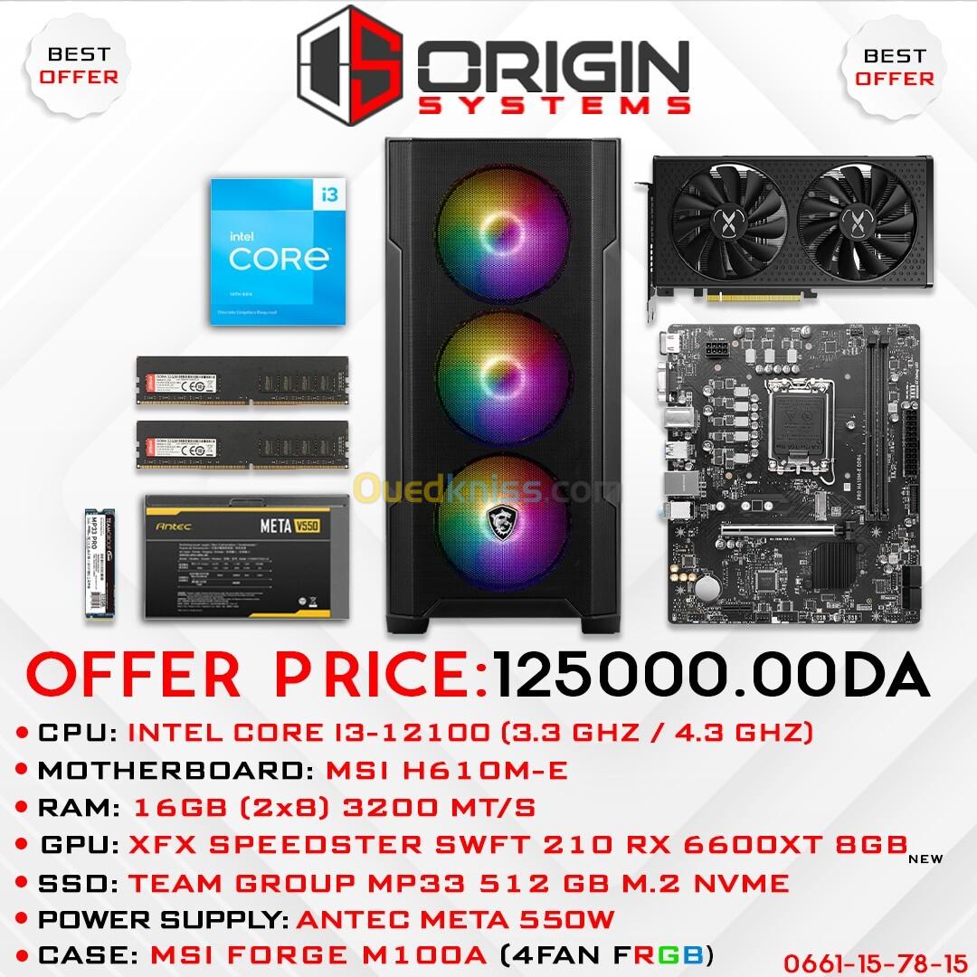 ORIGIN SYSTEMS CONFIG |MSI H610M-E | XFX RX 6600XT 8GB |INTEL CORE I5 12100