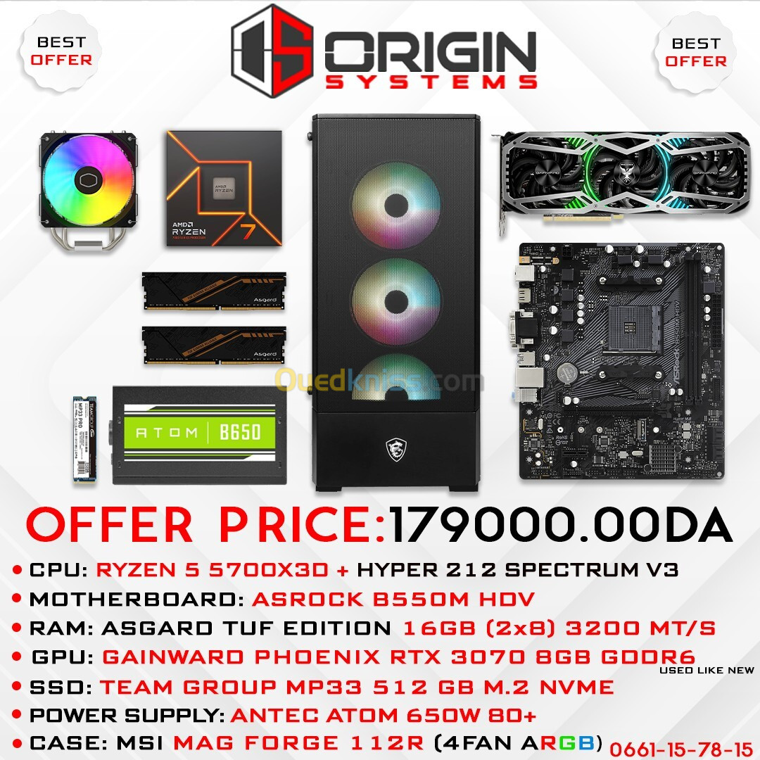 ORIGIN SYSTEMS CONFIG |ASROCK B550M-HDV | GAINWARD RTX 3070 8GB |AMD R5 5700X3D + HYPER 212 SPE